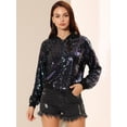 thumbnail image 4 of Chaqueta De Bombardero De Lentejuelas Con Cremallera Y Manga Larga Recortada Con Purpurina Para Mujer Negro Lentejuelas Symphony azules y moradas XS, 4 of 6