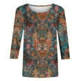 thumbnail image 4 of Wiyuqeen Boho Tops for Women 3/4 Sleeve Crew Neck Lounge Tshirts Vintage Graphic Tees Casual Loose Holiday T Shirts, 4 of 5