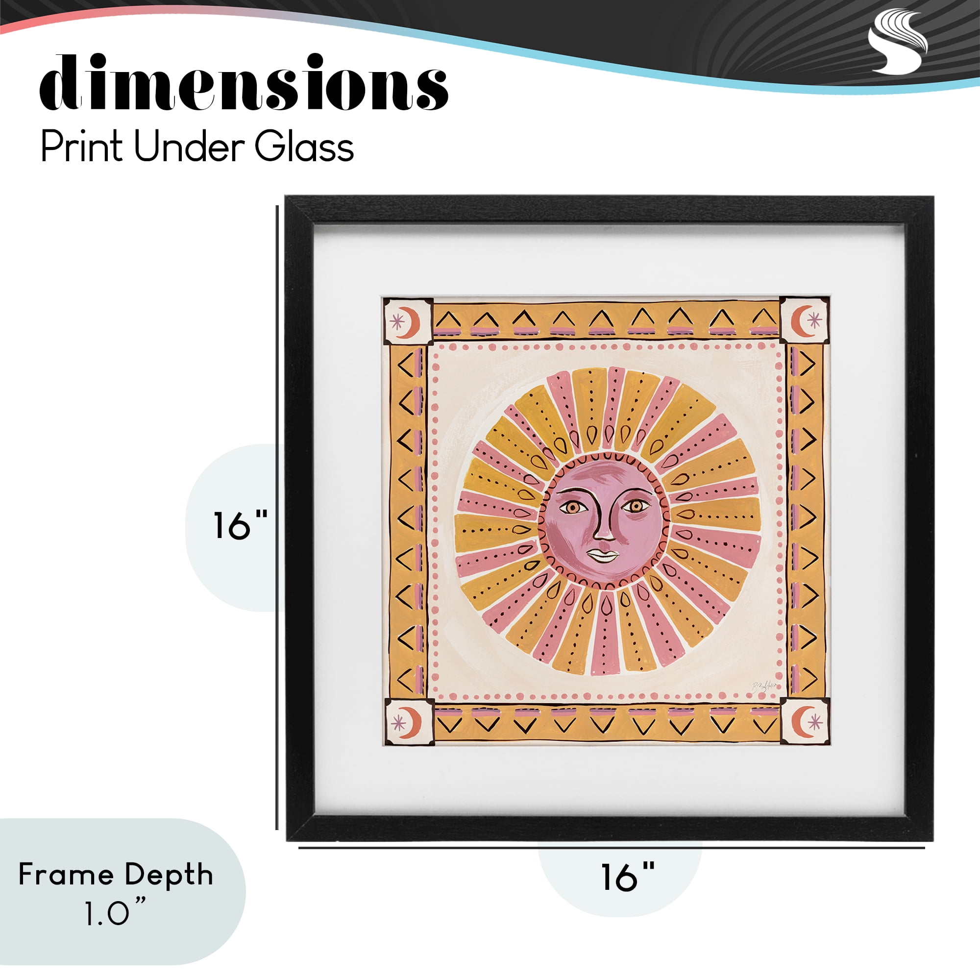 Stupell Industries Pink Sun Face with Geometric Border Black Framed Print Under Glass, design by Two If By Sea Studios