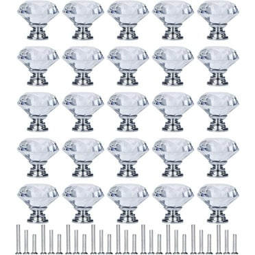D-buy 25 Pack Drawer Knobs Diamond Shaped Crystal Glass 30mm Cabinet Knobs Pull Handles (30 mm, 25 Pack, Silver)