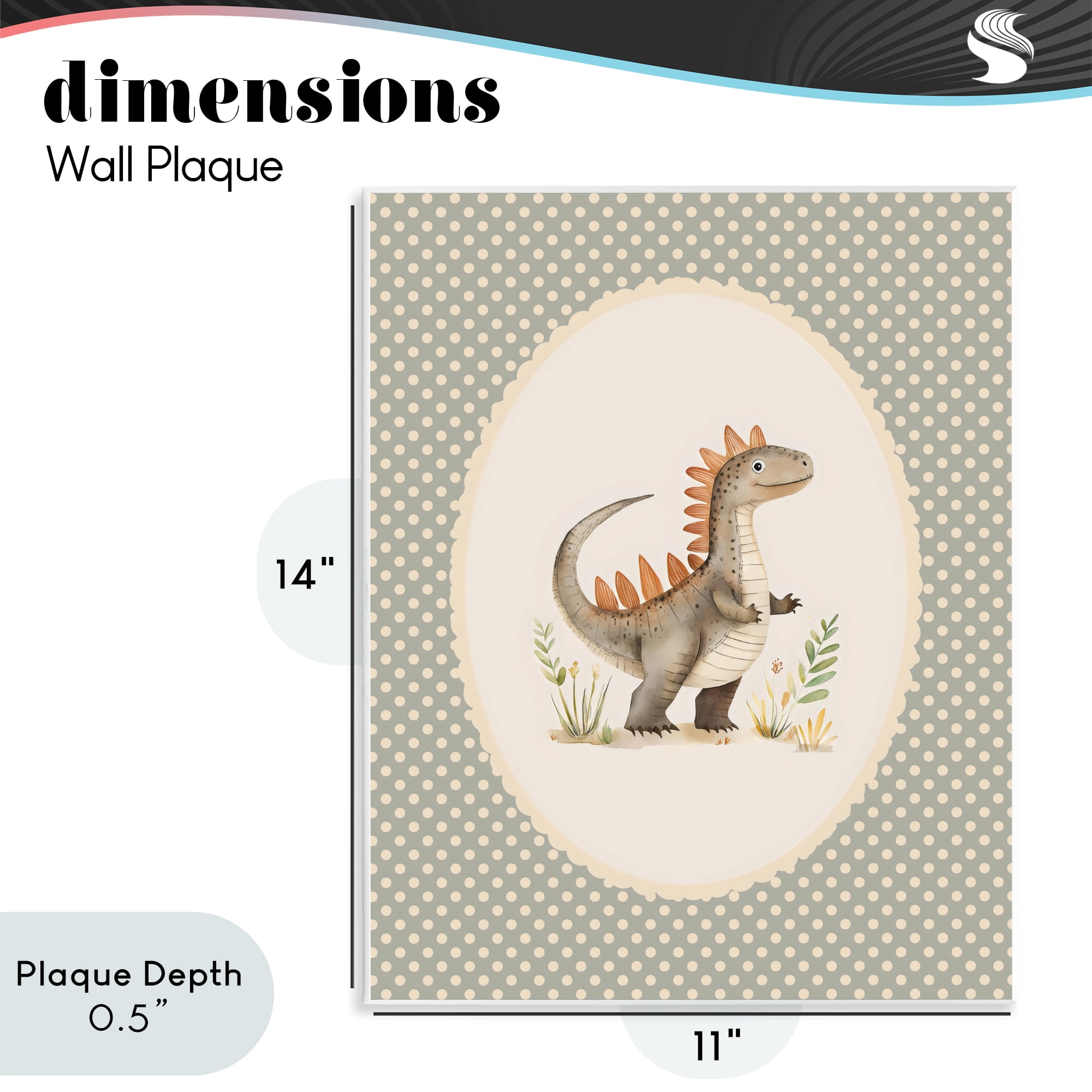 Stupell Industries Watercolor Dinosaur Polka Dot Border Wall Plaque Art, design by LSR Design Studio