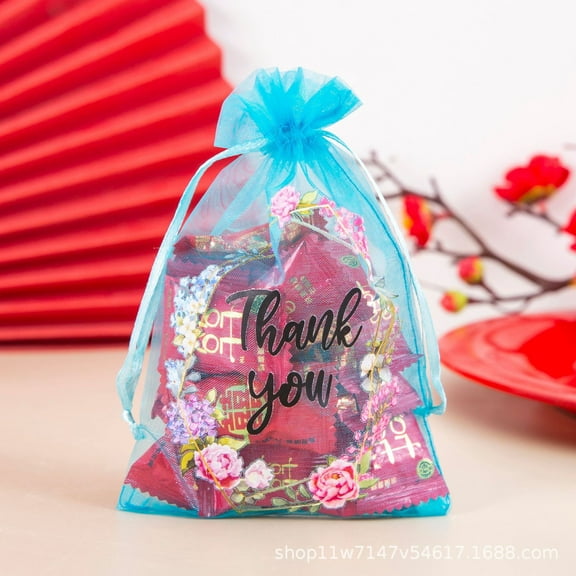 50PCS Thank You Small Organza Bags with Drawstring, 4 x 6 Mesh Wedding Party Favor Tulle Bags for Sachet Candy Soap Makeup Jewelry Present