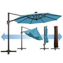 SUNNYOUTDOOR 11.5' Deluxe Cantilever Umbrella LED Lighted Umbrella Sunbrella Cover Patio Umbrella Garden Outdoor (Sky Blue)