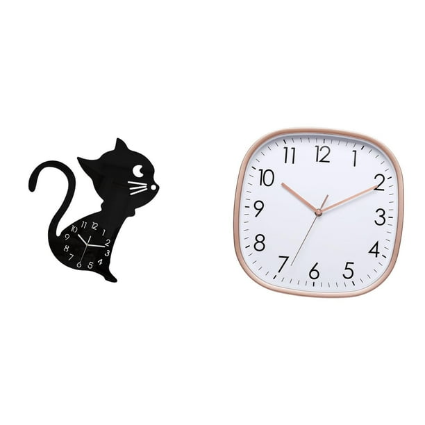 Reloj De Pared De Acrílico Moderno Y Estético Con Diseño De Gato De Dibujos Animados, Con Diseño Digital Colgante, Grande, Vintage, De Bajo Ruido, Para Sala De Estar, Comedor, Gimnasio En