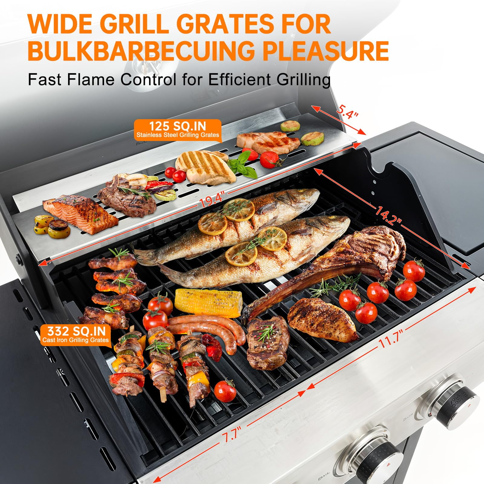 Highsound 3-Burner Propane Gas Grill with Side Burner, 37,000 BTU Outdoor BBQ Grill, Portable Stainless Steel Grill on Wheels for Patio, Garden, Black