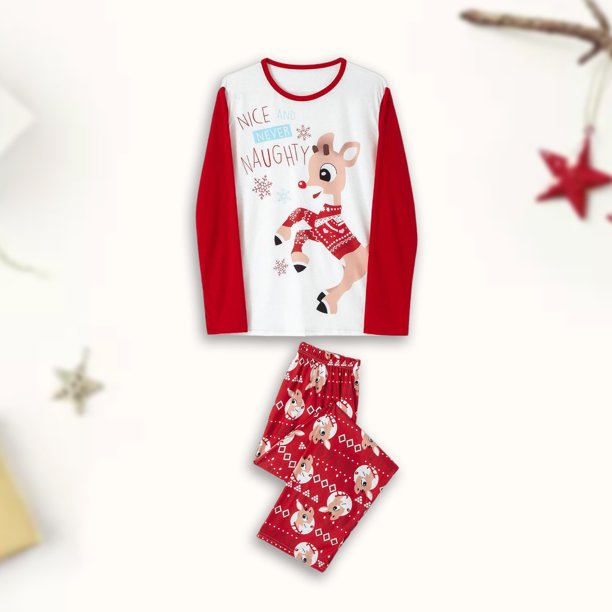 Conjunto De Pijamas De 2 Piezas Conjunto de pijama familiar de 2 piezas Conjunto informal de manga larga con estampado de alce y pantalones Traje diario Kuymtek Mujer Rojo 2Xl para Mujer