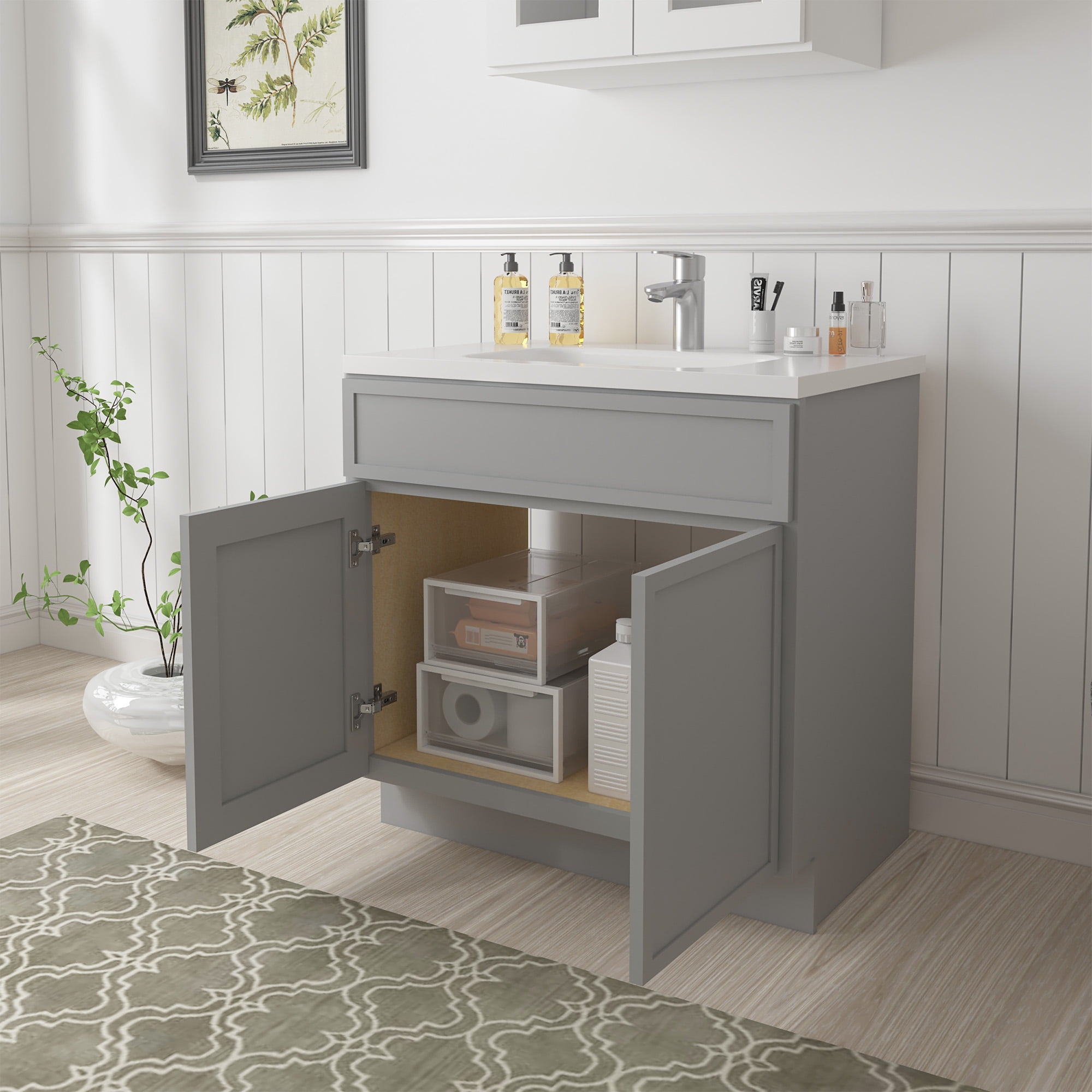 Vanity Art 39" W Birch Plywood Freestanding Single Base Storage Cabinet with Soft Close Doors