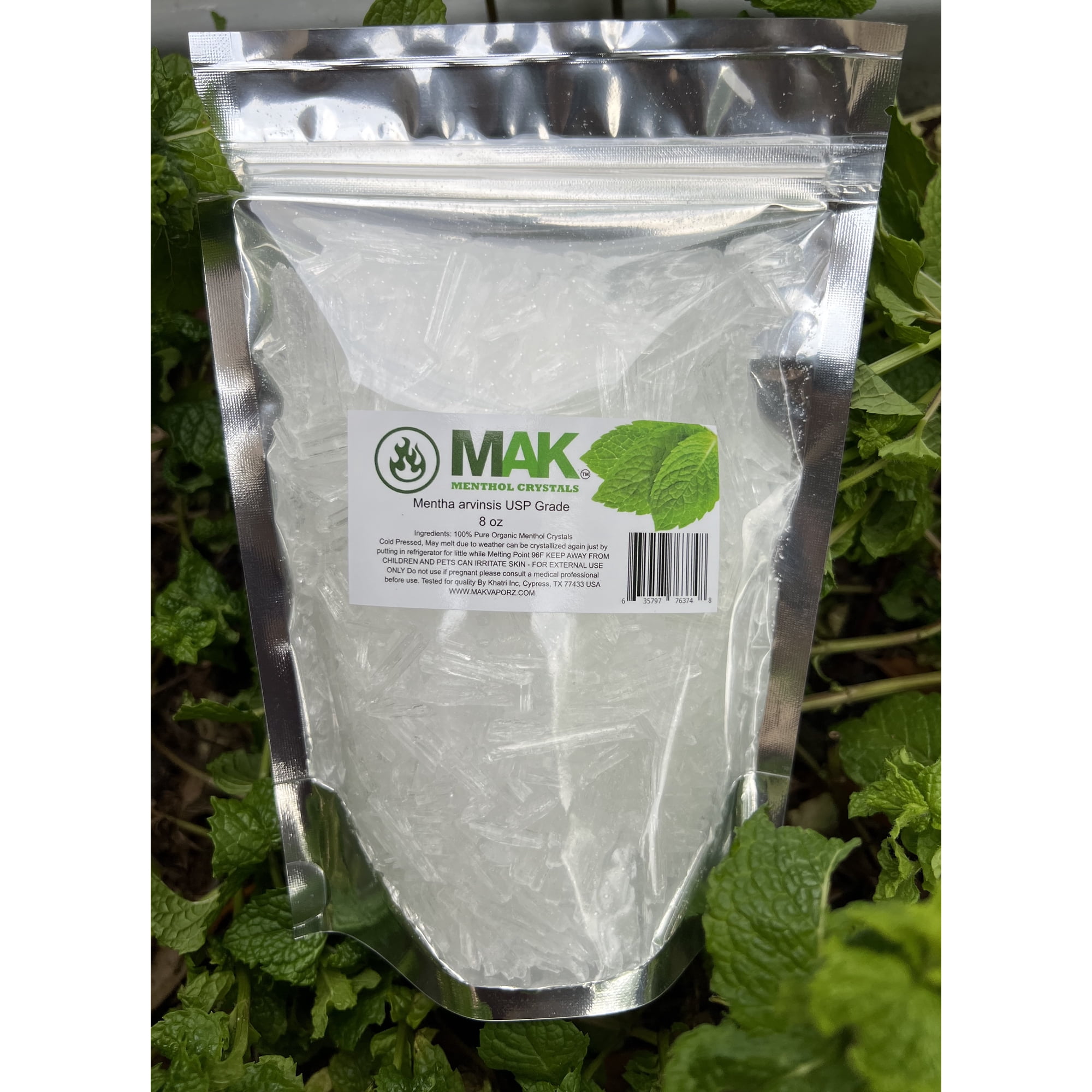 Menthol Crystals 100% PURE ORGANIC USP Food Grade Natural Resealable Bag 8oz