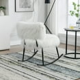 thumbnail image 3 of Small Rocking Chair, 25.2'' Wide Faux Fur Plush Nursery Rocking Chair, Upholstered Comfy Glider Chair with Metal Rocker, Mid Century Modern Accent Rocking Chair for Living Room, Bedroom, Ivory, 3 of 7