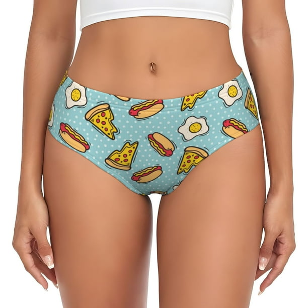 Fotbe Hot Dog Pizza Calzones Estampados para Mujer – Ropa Interior de Algodón, Cómoda, Suave y Elástica-3X-Large