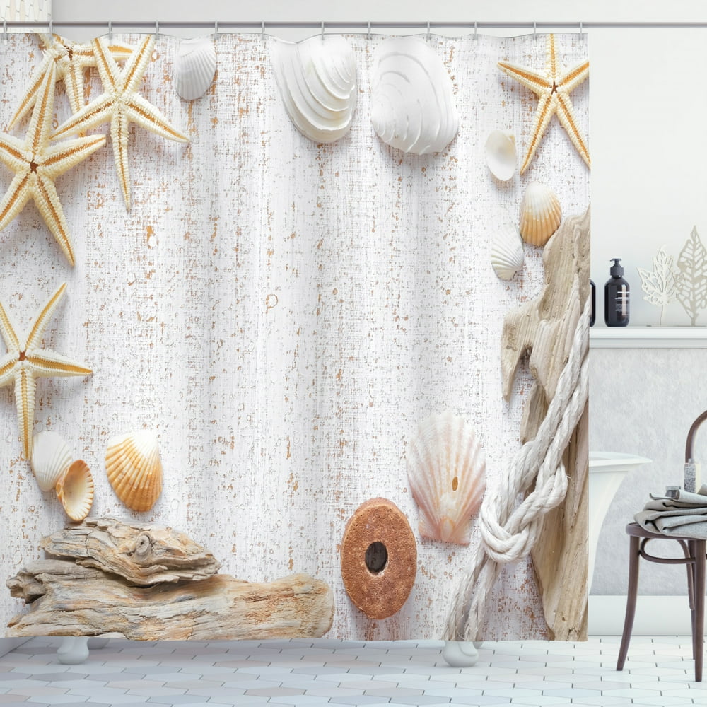 Maritime Shower Curtain, Exotic Ocean Natural Souvenirs Frame with Sea