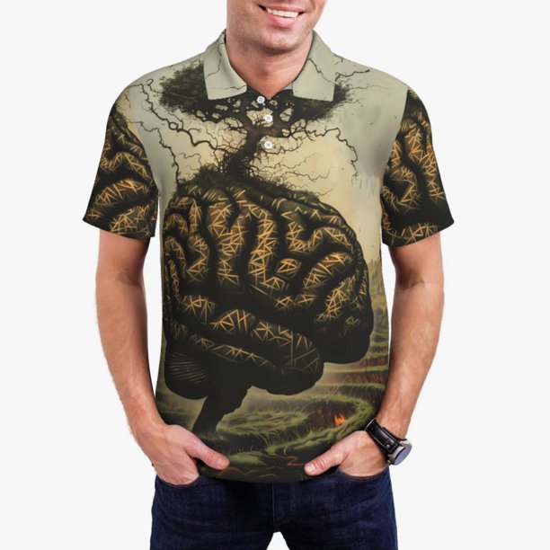 Fotbe Surreal Brain Tree Camiseta Polo de Golf para Hombre con Estampado – Camisa Deportiva Transpirable con Cuello Abotonado-3X-Large