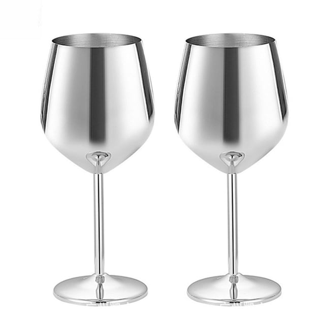 Juego de 2 copas de vino de metal con vástago de copa de vino de acero inoxidable con espejo