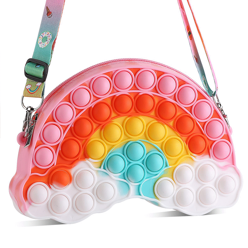 Pop On It Fidget Toy Purse for Girls 20 Pack Push Bubble Shoulder Bag Purses for Women Sensory Stress Relief Popper Figetget Game Round Popit Figetsss for Kids