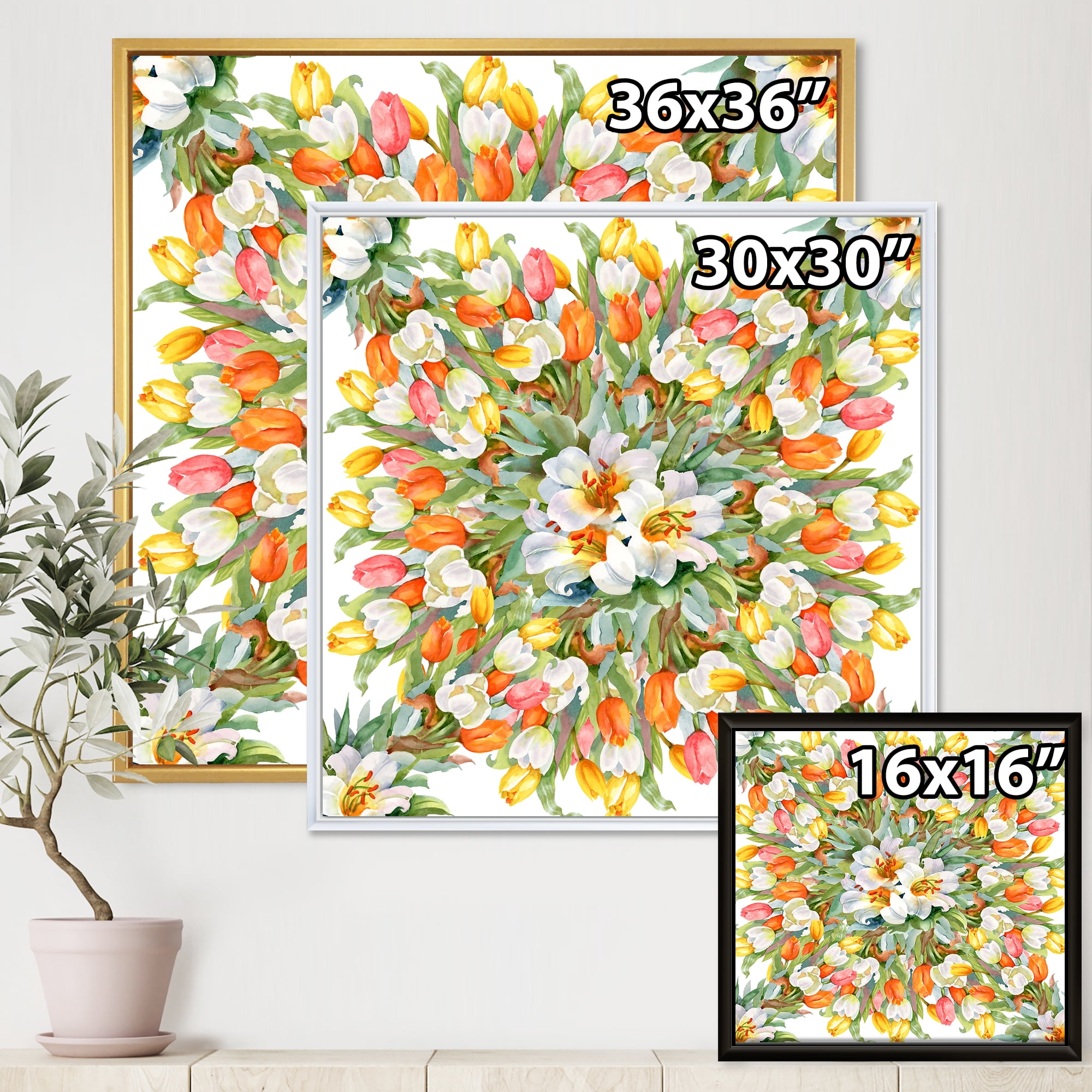 Designart 'Blooming Orange and White Tulips I' Traditional Framed Canvas Wall Art Print