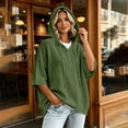 thumbnail image 5 of Caywon Women's Sweater, Hooded 3/4 Sleeve Button Front with Drawstring and Ribbed Trim, Loose Knit Casual Fall Winter Daily Wear for Women, 5 of 8