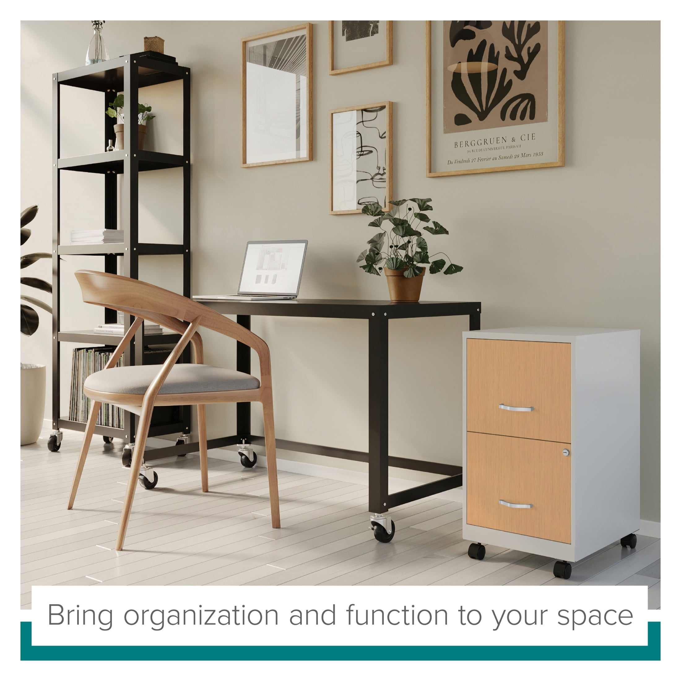 Space Solutions 18" Deep 2 Drawer Mobile File Cabinet with Wood Pattern Drawer Fronts, White/Platinum Oak