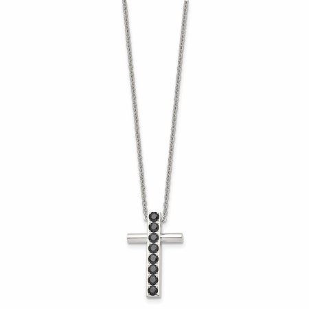 Chisel Stainless Steel Polished w/Black CZ Cross 22in Necklace