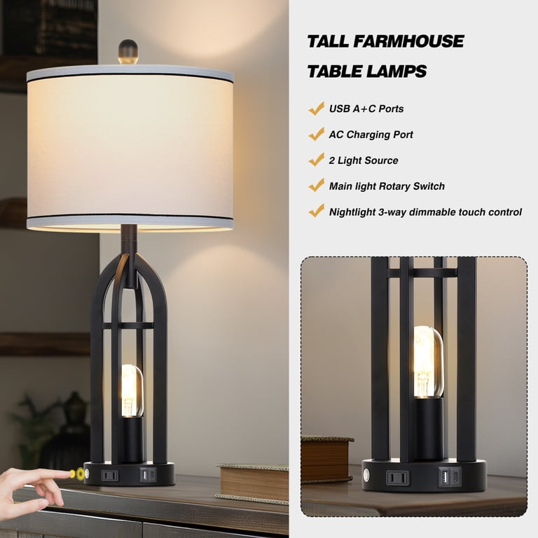 Cinkeda 27" Industrial Table Lamp Set of 2 with USB photo 5