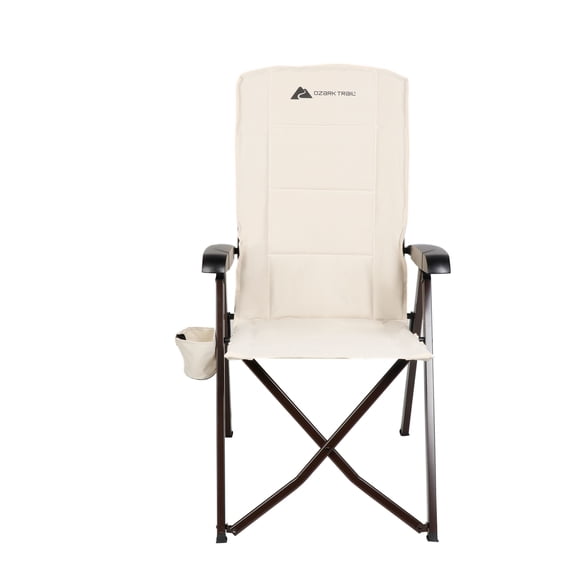 Ozark Trail Glamp High Back Reclining Lounge Chair with Adjustable Armrests, Creme