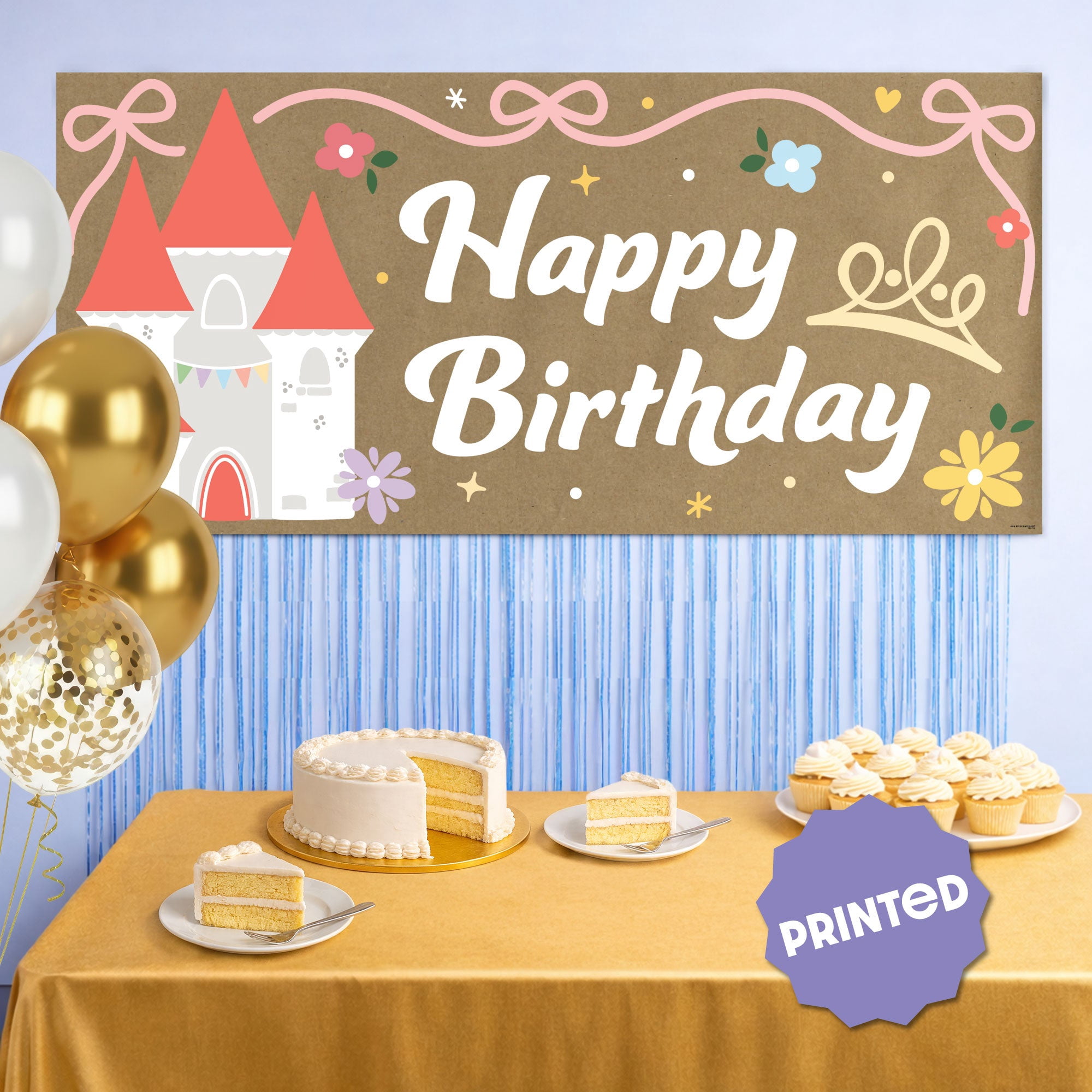 Big Dot of Happiness Princess Birthday Kraft Paper Banner, Pink Princess Castle Happy Birthday Party Banner, Printed Brown Paper Party Sign Decoration – 1 Count