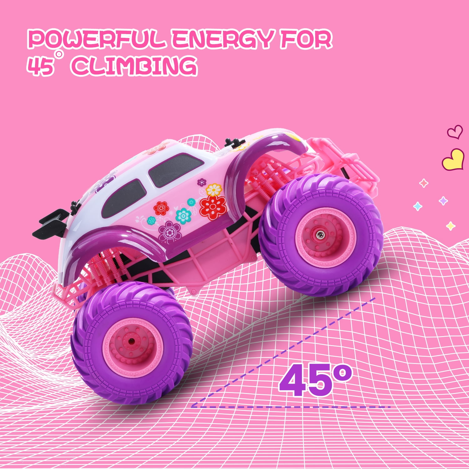 JoyStone Pink RC Cars for Girls, 1:18 Scale Jeep Remote Control Car, 30 Min Playtime 2.4Ghz LED Light Off-Road Pink Monster RC Trucks