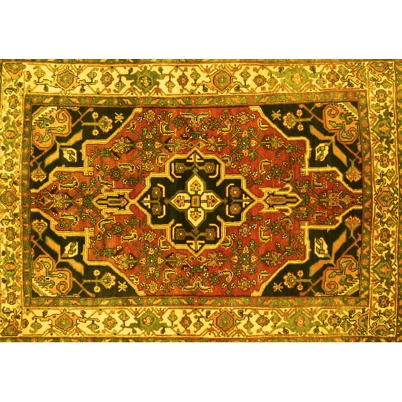 Ahgly Company Machine Washable Indoor Rectangle Oriental Yellow Traditional Area Rugs, 8' x 10'