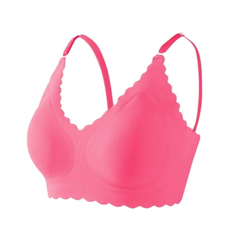 SMihono Cute Scalloped Bras for Women No Underwire Seamless Comfort Bralettes for Women with Support Everyday Plunge Bra Hot Pink M