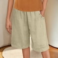 thumbnail image 2 of BXINGOHAI Linen Beach Vacation Shorts for Women Dressy Casual Summer Outfits High Waisted Lounge Comfy Wide Leg Loose Khaki,L, 2 of 7