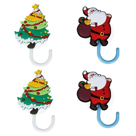 

4pcs Decorative Hooks Christmas Design Wall Hanging Hooks for Home Office Bar Holiday Decoration (Santa Claus+Elk)