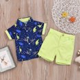 thumbnail image 4 of Fesfesfes Toddler Uniform Suits for Boys Fashion Short Sleeve Shirts with Shorts Sets Dinosaur Print Retro Shorts Back to School Suits, 4 of 9