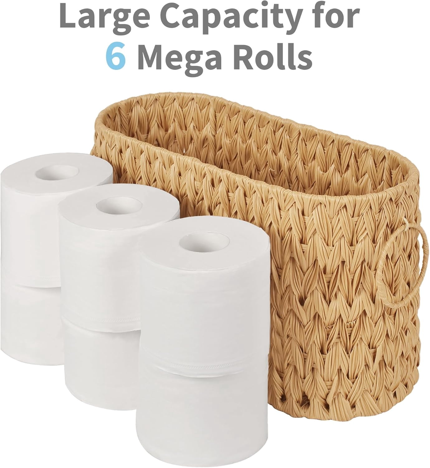 Toilet Paper Storage, Toilet Paper Basket for Bathroom, Toilet Paper Organizer for 6 Mega Rolls, Toilet Paper Holder Free Standing, Wicker Basket for Bathroom Storage