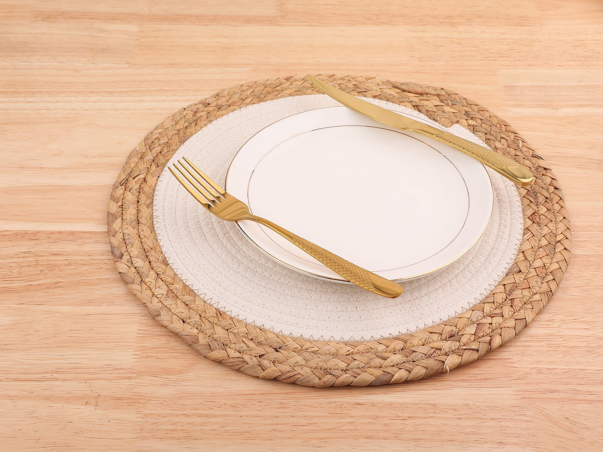 Unique Bargains Set of 4 Placemats for Dining Table Decor Table Mats Beige 14x14in