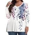 thumbnail image 2 of TQWQT Womens Plus Size Tops 4x-5x Trendy V Neck Tunic Shirts Floral Print T-Shirt Long Sleeve Tops Loose Fit Casual Outfits for Women White 4XL, 2 of 6