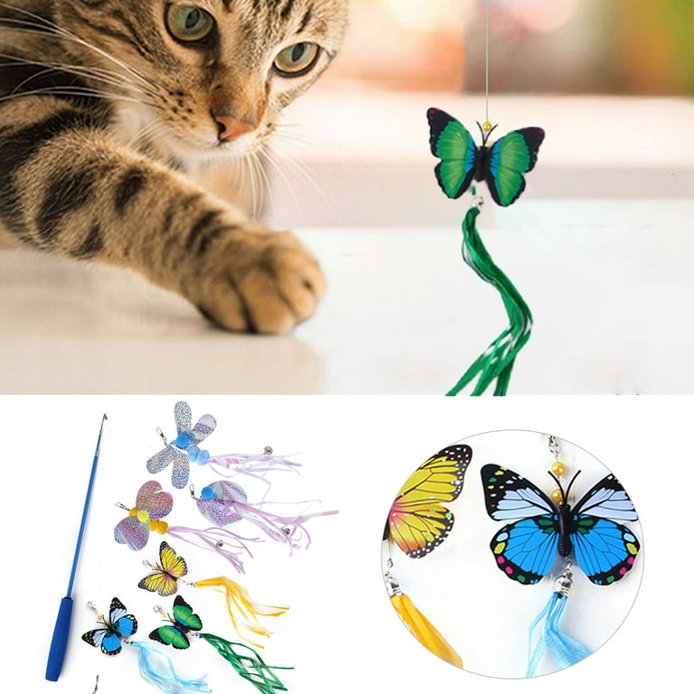 Reheyre 7Pcs Cat Toys Dragonfly Butterfly Telescopic Fishing Rod  Interactive Toy Pet Cat Teaser Wand Toy Pet Supplies 