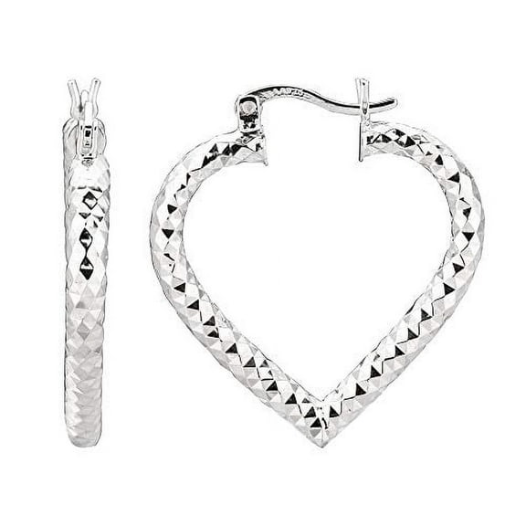 JewelStop Sterling Silver Silver Heart Shaped Hoop Earrings - 28 mm X 26 mm
