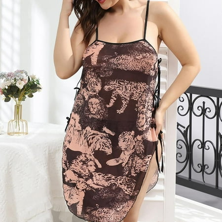 

Homadles Plus Size Lingerie for Women- Nightwear Soft 2 Piece Halter Sexy Babydolls Coffee XXL