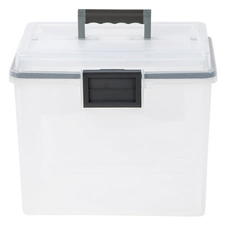 IRIS USA 19 Qt. WEATHERPRO Plastic Office Storage Portable Letter Size File Box with Organizer-Lid and Seal and Secure Latching Buckles, Clear