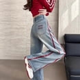 thumbnail image 6 of Women High Waist Wide Leg Jeans Contrast Stripe Embroidery Straight Trousers for Spring Fall Daily, 6 of 6