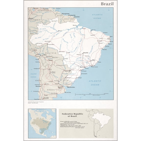 24"x36" Gallery Poster, cia map of brazil 1976