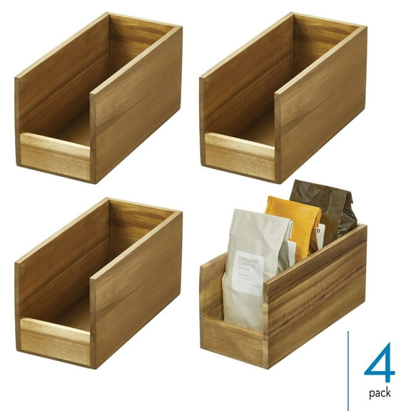 iDesign Acacia Wood Open-Front Pantry Bin - Set of 4 - Natural