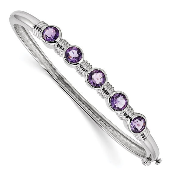 Primal Silver Sterling Silver Rhodium-plated Amethyst Hinged Bangle