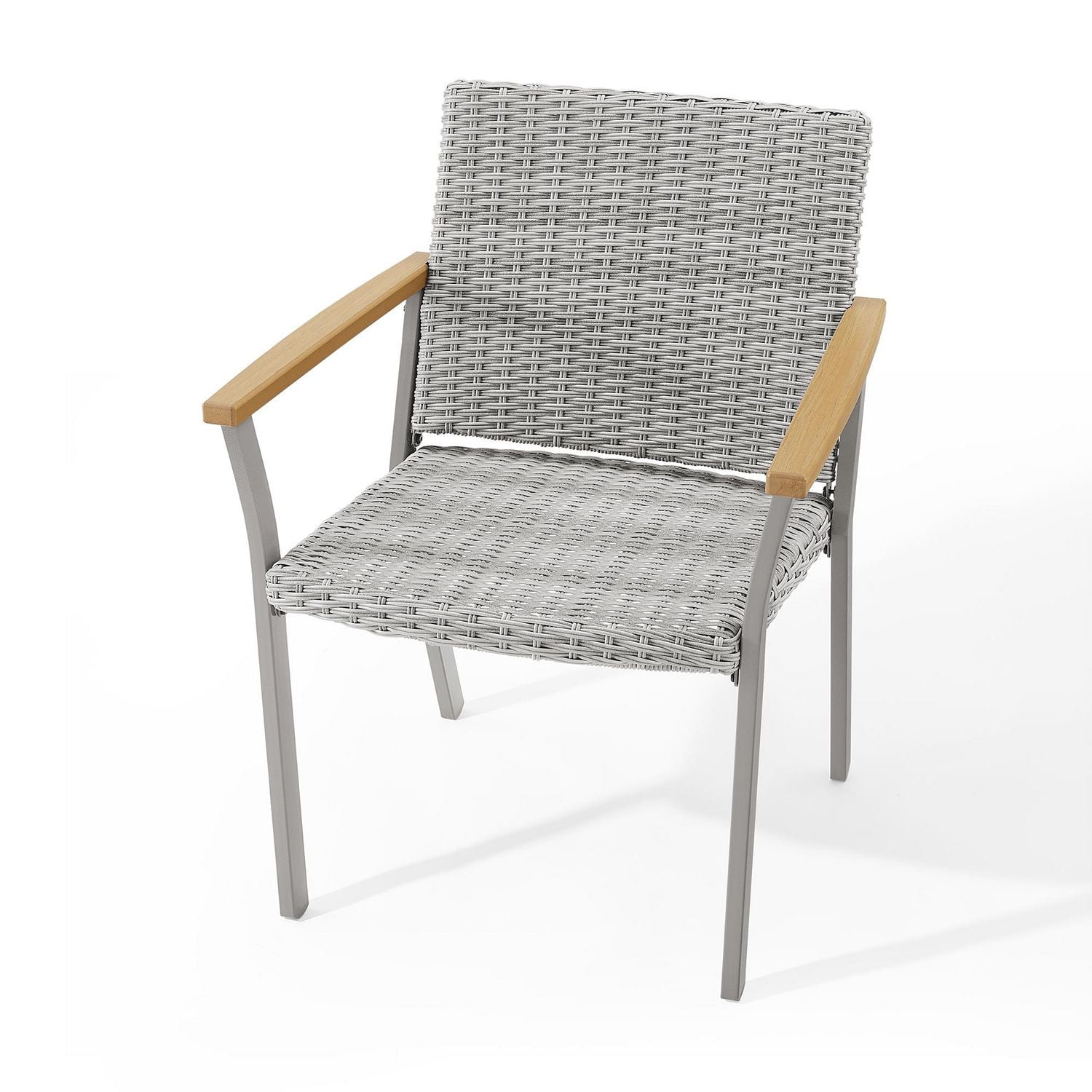 SONGMICS HOME Sencillo Collection - Dining Chair, Armchair, Patio Chair, with Faux Wood Armrests, Synthetic PE Rattan, Gray and Beige