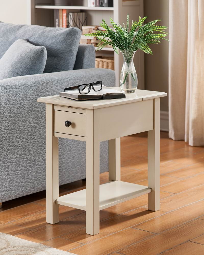 Sutton Side Table With Usb Charging Station In Antique White