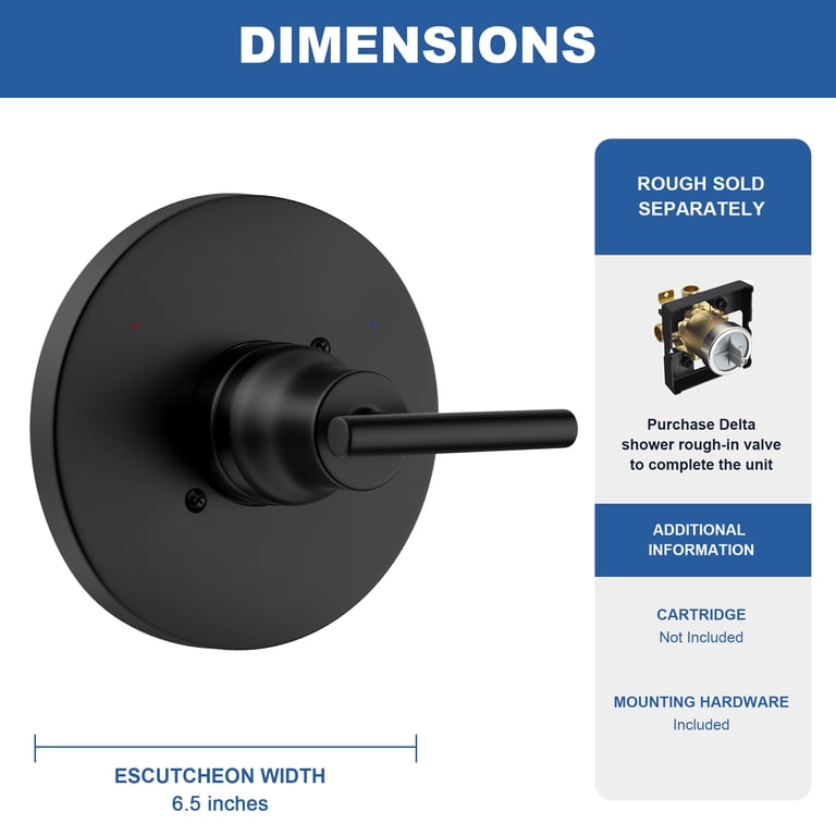 Replacement Shower Valve Trim Kit – Matte Black Single-Function Handle, Fits Delta R10000 Series (T14059-BL Style – Cartridge & Valve Not Included)