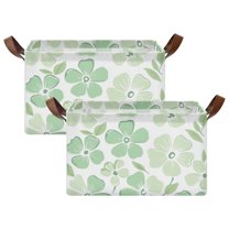 Yayeee Foldable Storage Basket for Shelves with Handles Set of 2 Waterproof Cloth Bins, Green Floral