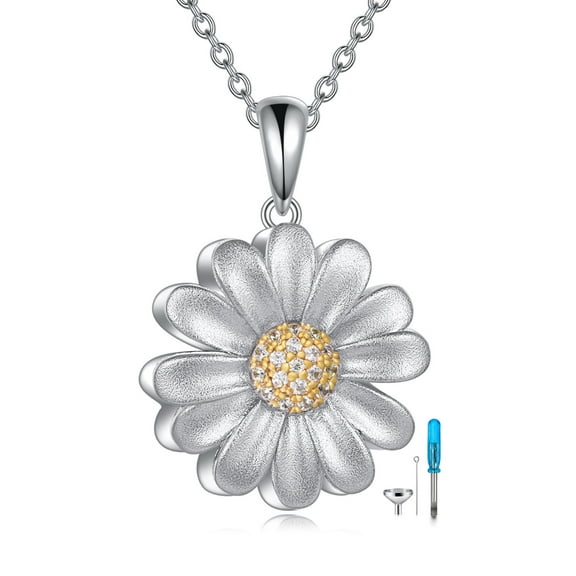 S925 Sterling Silver Daisy Urn Necklace for Ashes Sterling Silver Cremation Necklace Jewelry for Loved Ones Women Pet Memorial Keepsake (urn)