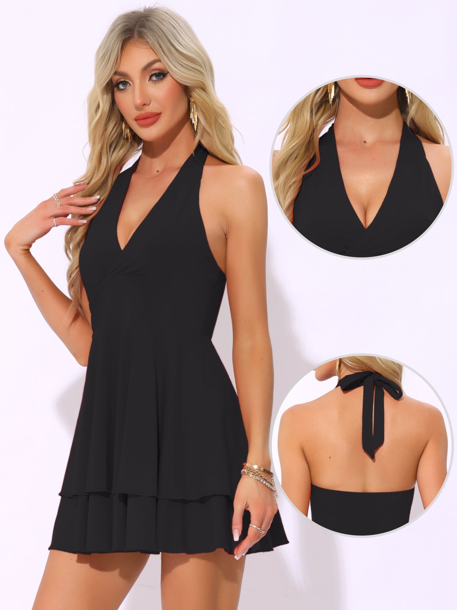DARING DIVA Skater Ruffle Backless Slim Fit Short Mini Dress XL Black