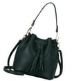 thumbnail image 2 of Qarigey Bolso tipo cubo con borla de piel sintética y cordón cruzado para mujer, bolso de hombro de color sólido, gris Bolsas de mensajero y de hombro Verde, 2 of 6