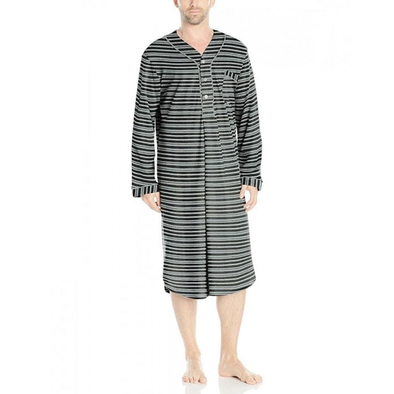INCERUN Mens Pajamas Dress Kaftan Bathrobe Robe Striped Print Gown